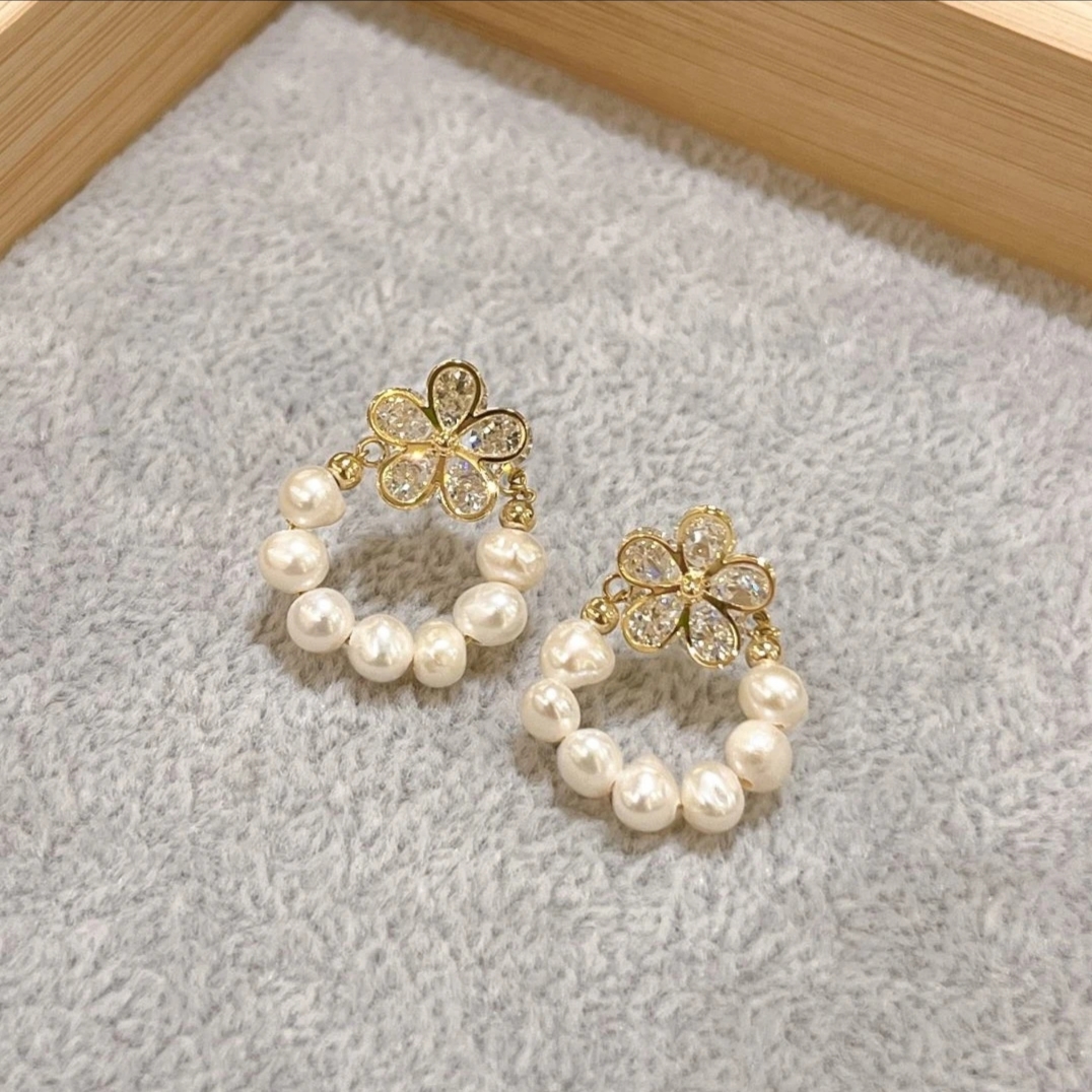 Crystal Flower Pearl Earrings