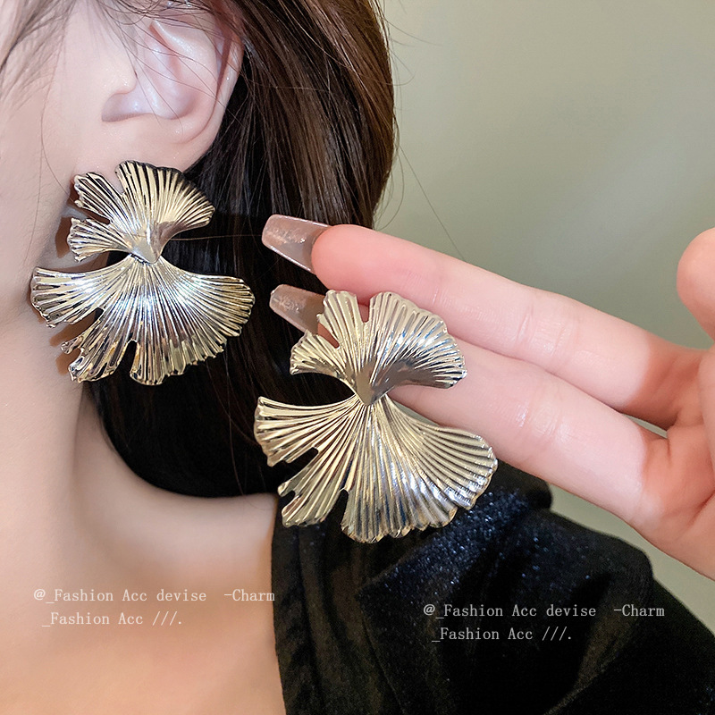Trendy Silver Irregular Leaf Earrings