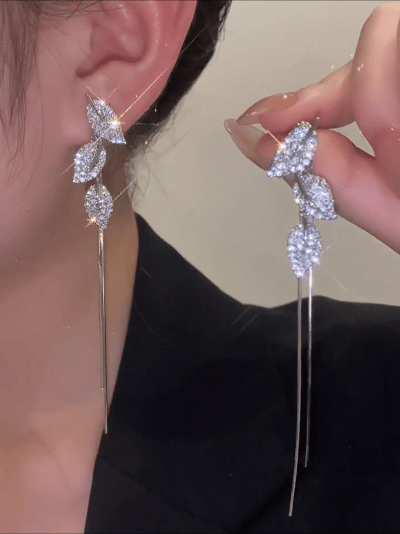 LAST DAY 70% OFF - Elegant Diamond Leaf Fringe Earrings(Buy 2 Free Shi