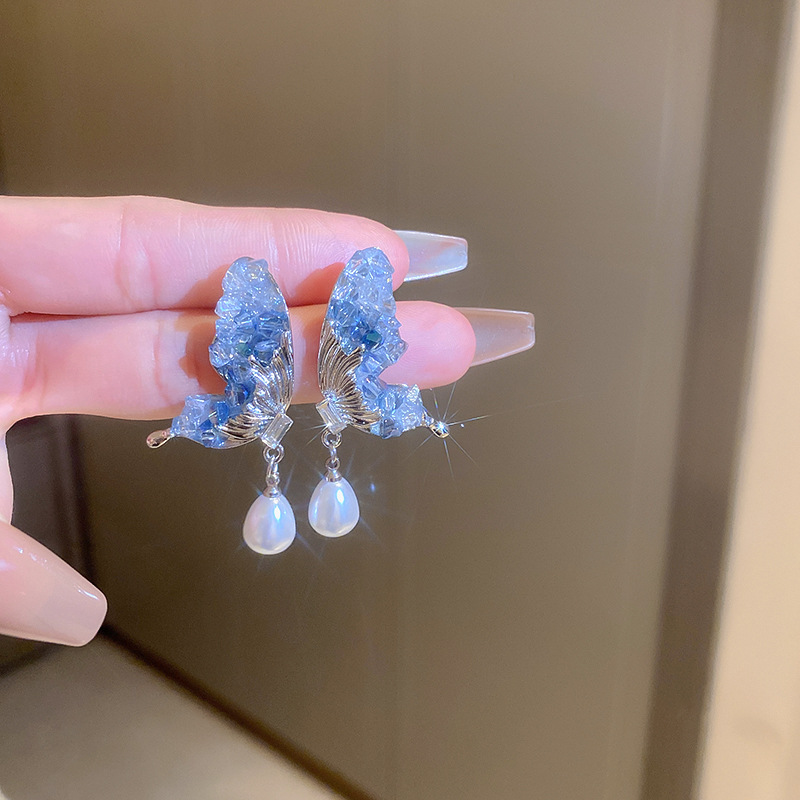 Crystal Butterfly Pearl Earrings
