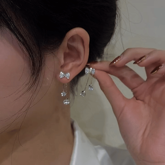 Diamond Bow-Knot Tassel Earrings