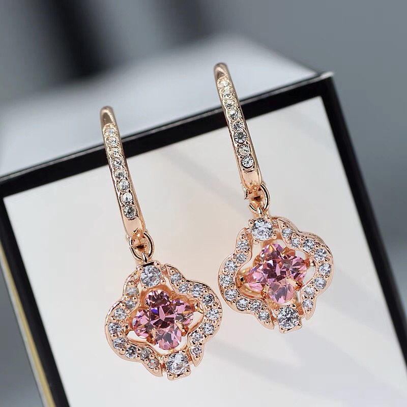 Pink Flower Diamond Earrings