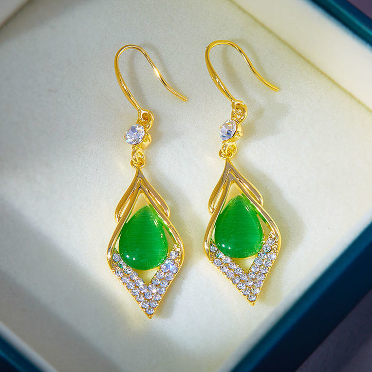 Green Opal Diamond Earrings