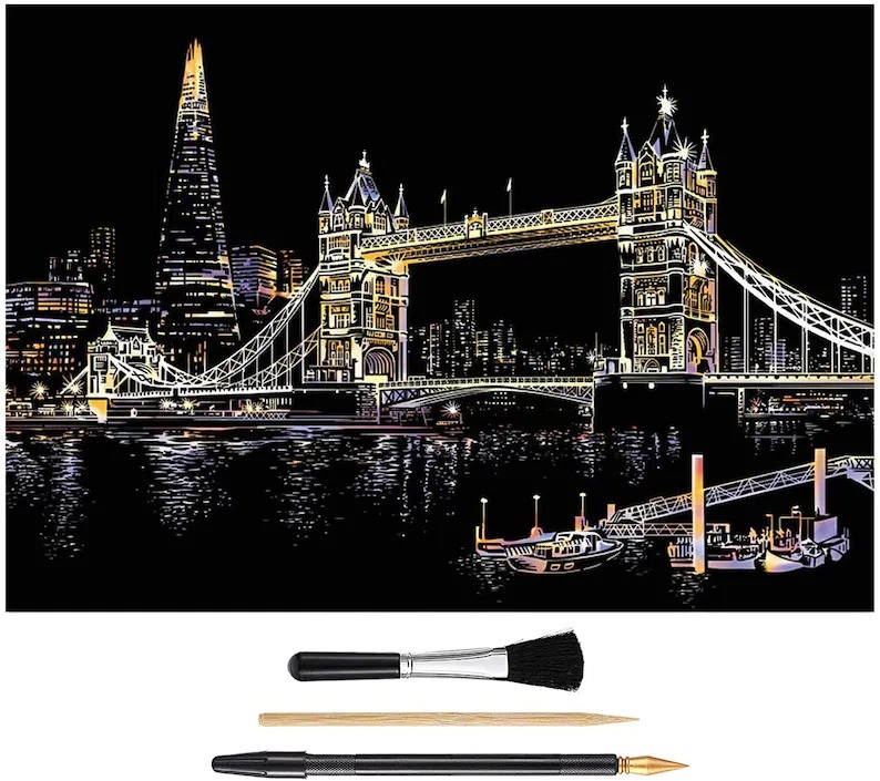 Scratch-Off Rainbow Painting  - World Famous Tourist Attractions 16 X 11.2 Inches