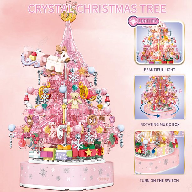 LED Christmas Tree Building Blocks Rotating Lights Music Box