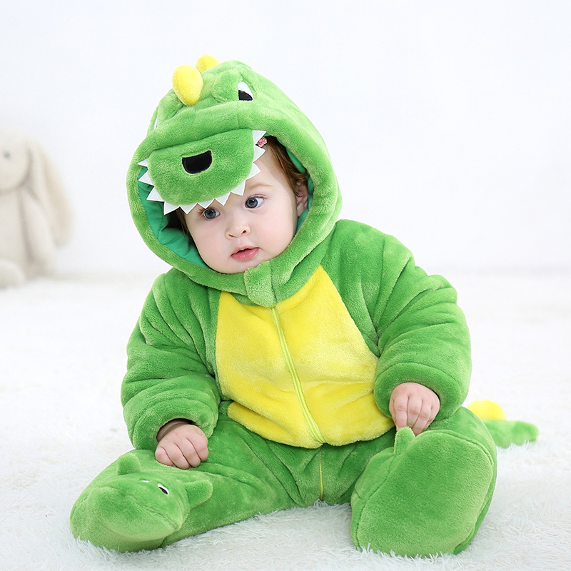 Baby Dinosaur Winter Flannel Hooded Romper