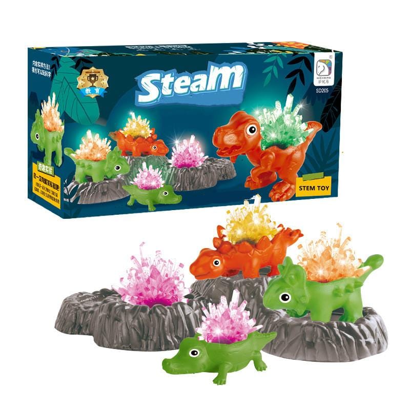 4 Pcs Dinosaur Crystal Growing Kit with Display Base Science Experiment STEM Toys for Kids
