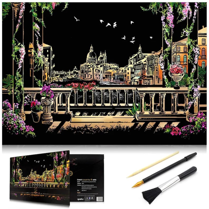 Scratch-Off Rainbow Painting  - World Famous Tourist Attractions 16 X 11.2 Inches