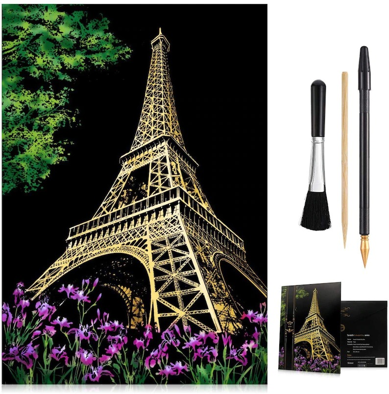 Scratch-Off Rainbow Painting  - World Famous Tourist Attractions 16 X 11.2 Inches