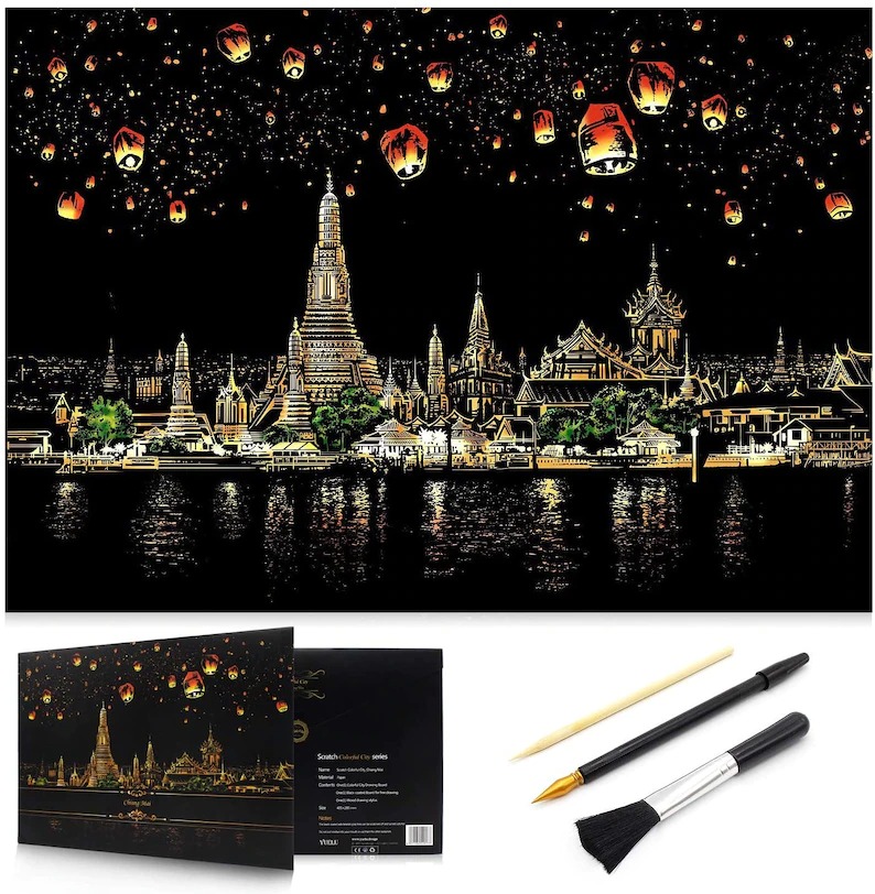 Scratch-Off Rainbow Painting  - World Famous Tourist Attractions 16 X 11.2 Inches