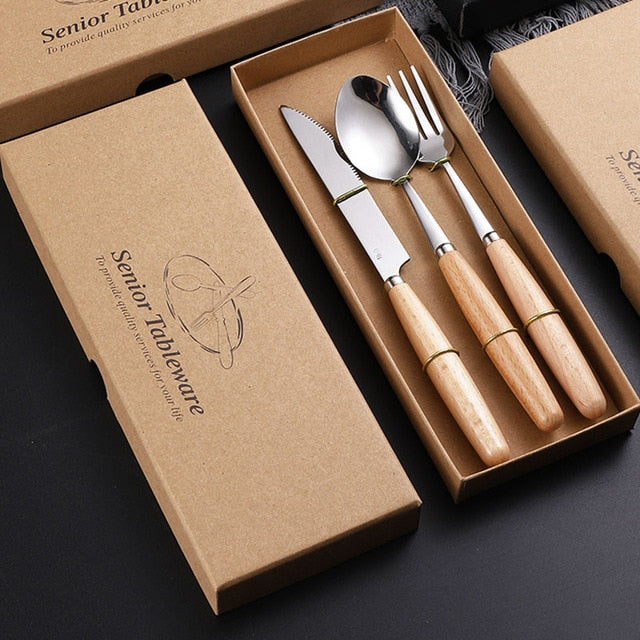 Wooden Handle Cutlery Portable Set