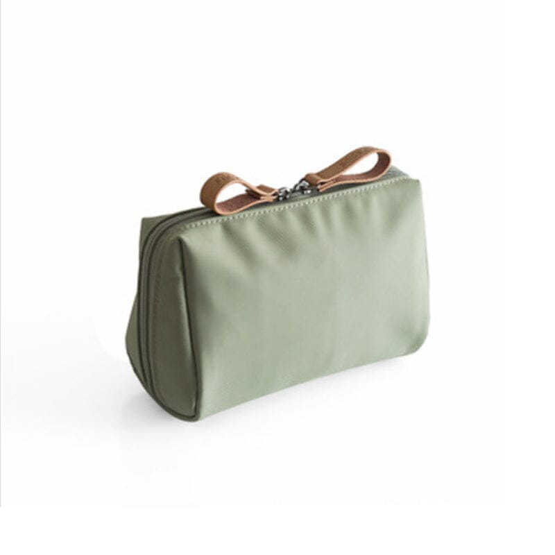 Solid color cosmetic bag with double zip closure