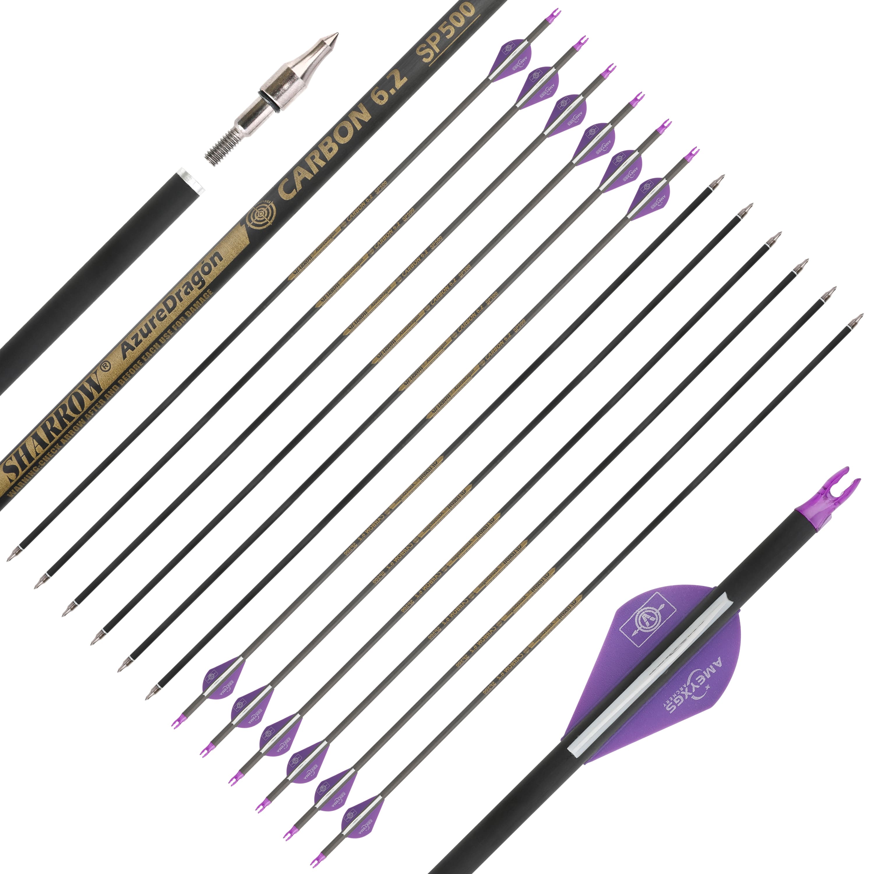 SHARROW 30" Pure Carbon Arrows .244" ID Spine 300 350 400 500 600 (12 Pack)-CHN Archery