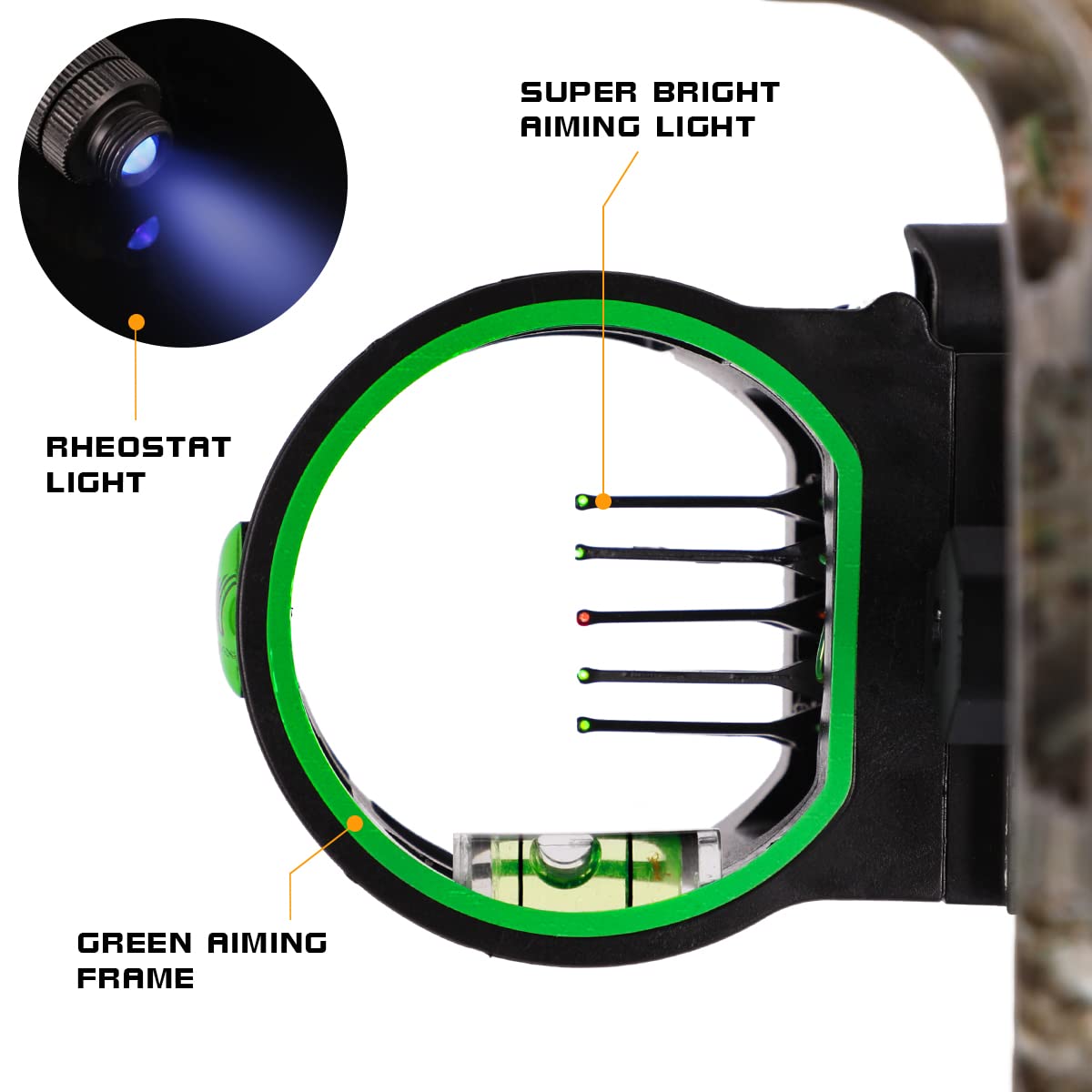 LWANO M1 5 Pin .019" Fiber Hunting Bow Sight with Rheostat LightCHN Archery