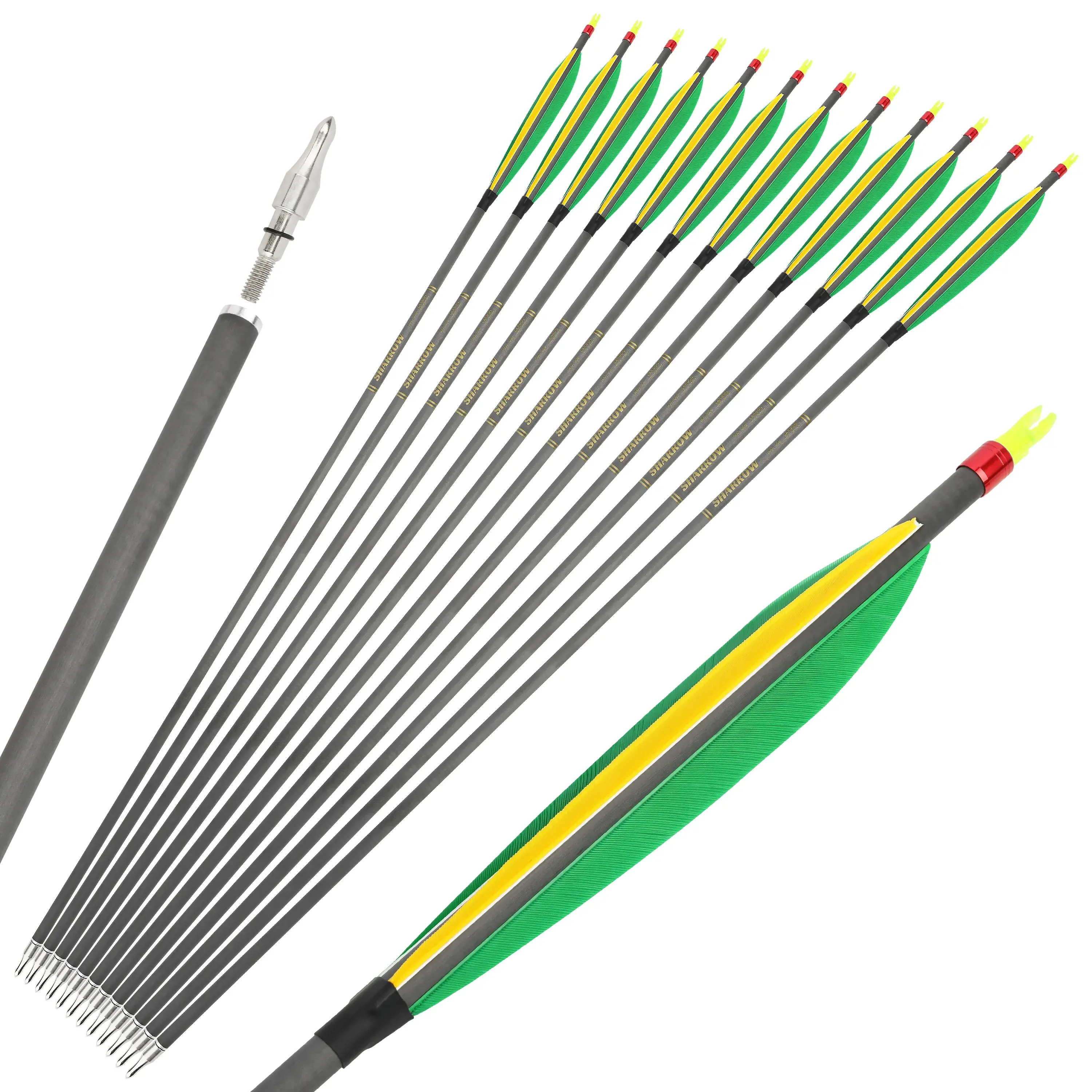 SHARROW PC Outdoor Target Arrows for Recurve Spine 500/600 (12 Pack)-CHN Archery
