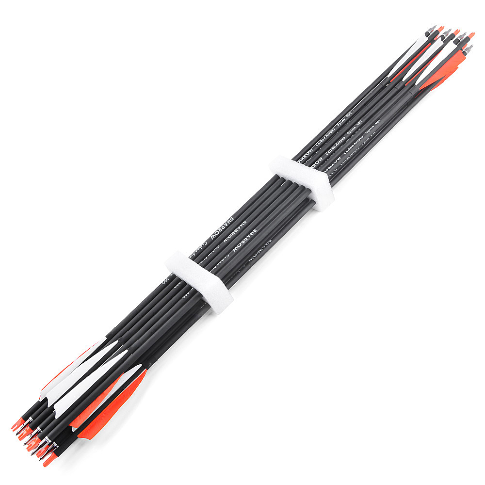 SHARROW 30 Inch Feather Fletched Carbon Arrows Spine 500 (12 Pack)-CHN Archery