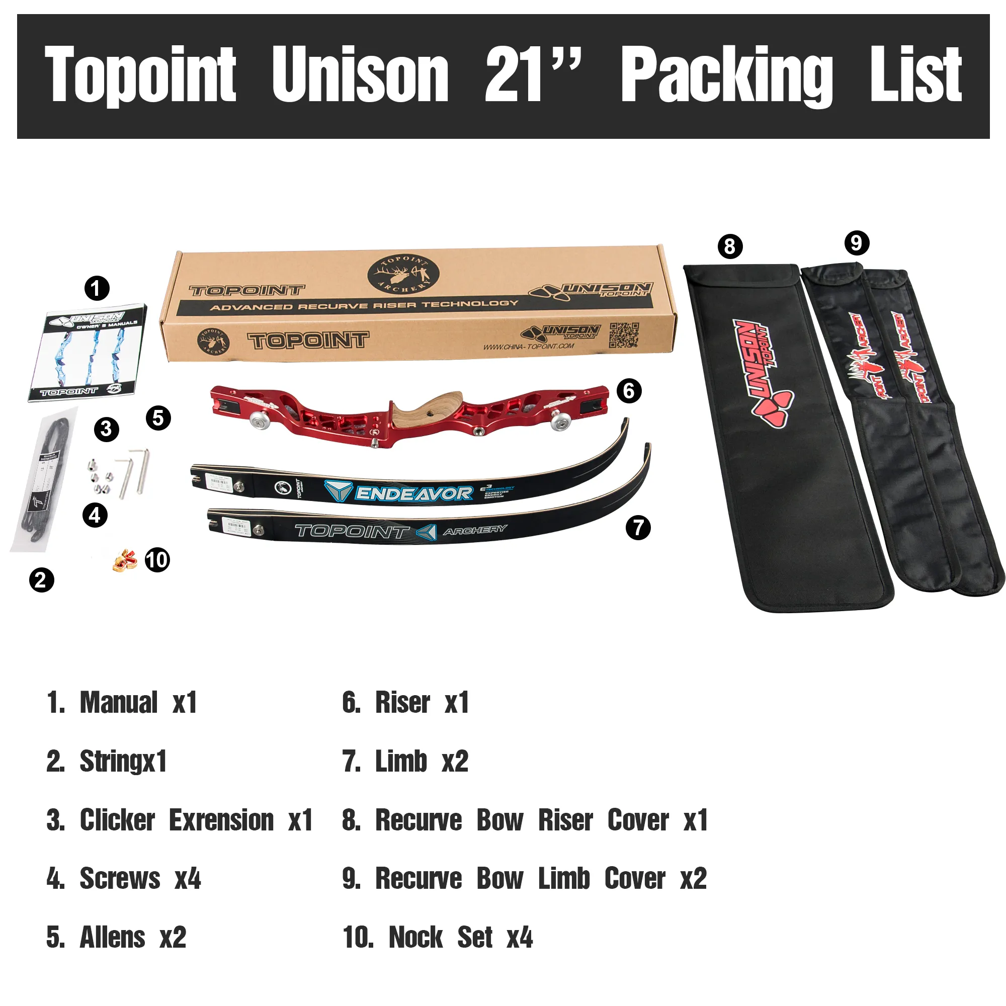 TOPOINT Unison 62" 64" 66" ILF Target Recurve Bow 16-44# @28"-CHN Archery