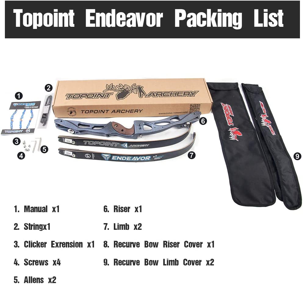 TOPOINT Endeavor 66" 68" 70" ILF Target Recurve Bow 16-44# @28"-CHN Archery