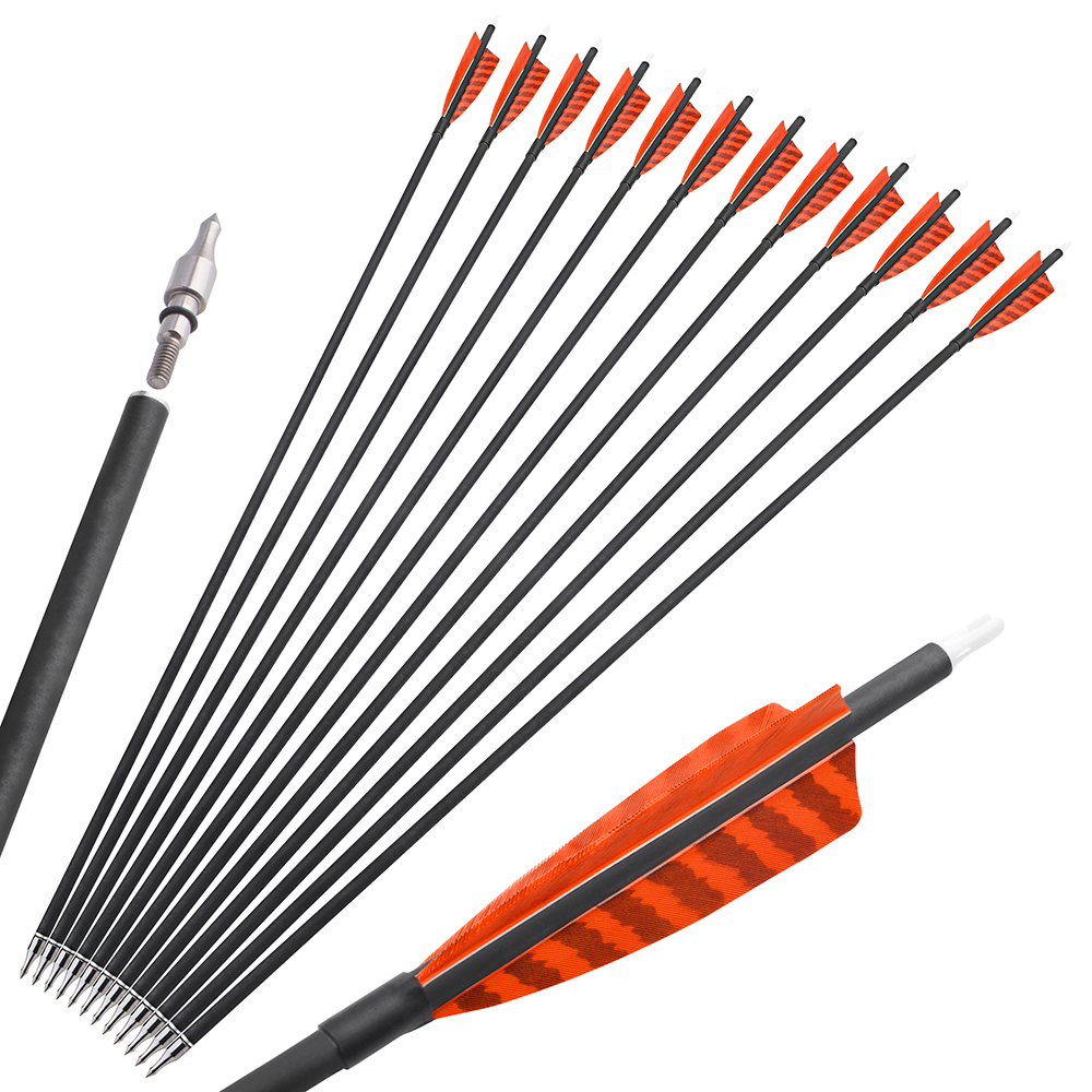 SHARROW Traditional Arrows 30 Inch Carbon Arrows Spine 500 (12 Pack)-CHN Archery