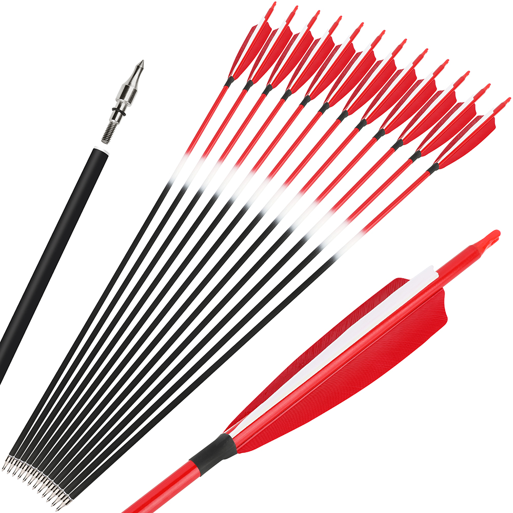 12Pcs Archery Carbon Hunting Arrows 30" SP500 For Compound/Recurve Bow Hunting 
