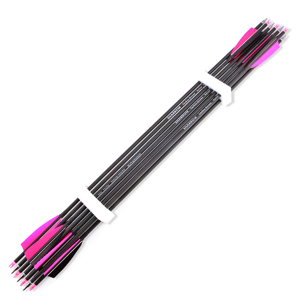 SHARROW 30 Inch Feather Fletched Carbon Arrows Spine 500 (12 Pack)-CHN Archery