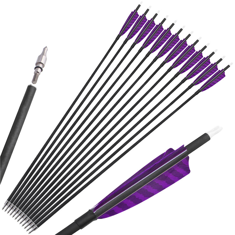 SHARROW Traditional Arrows 30 Inch Carbon Arrows Spine 500 (12 Pack)-CHN Archery