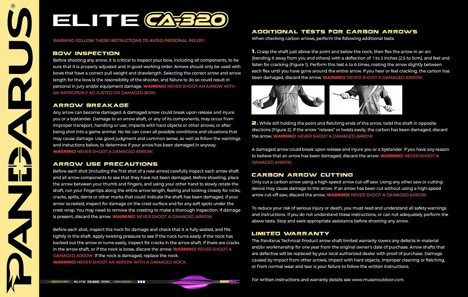 PANDARUS ELITE CA-320 Carbon & Aluminum 3.2 mm Target Arrows ±.0015" (12 Pack)-CHN Archery