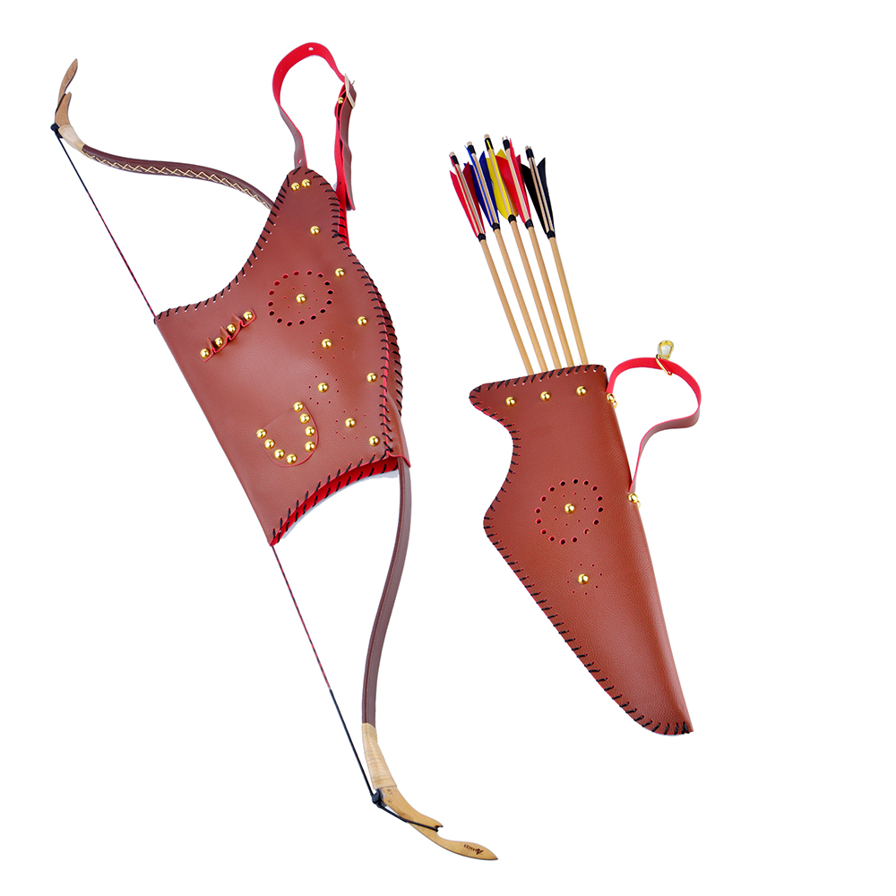 Brown PU Leather Traditional Horse Bow Case & Quiver Set-CHN Archery