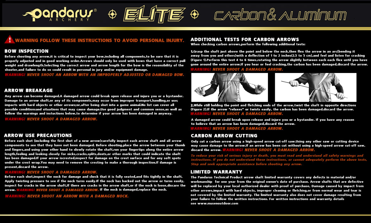 PANDARUS ELITE XT Carbon & Aluminum 3.2 mm Target Arrows ± .001" (12 Pack)-CHN Archery