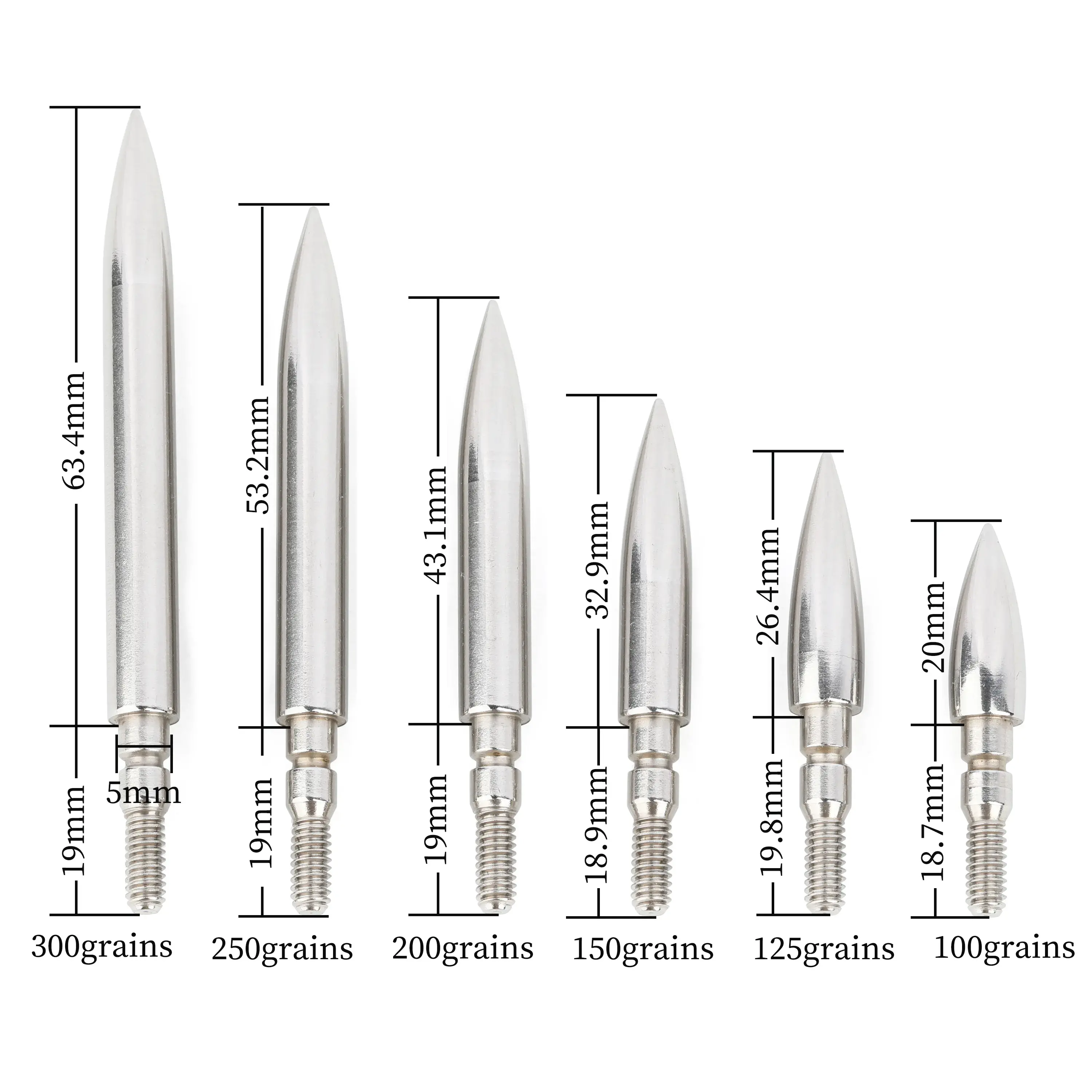Screw-In Bullet Points Target 100-300 Grain Stainless Steel (12 Pack)-CHN Archery