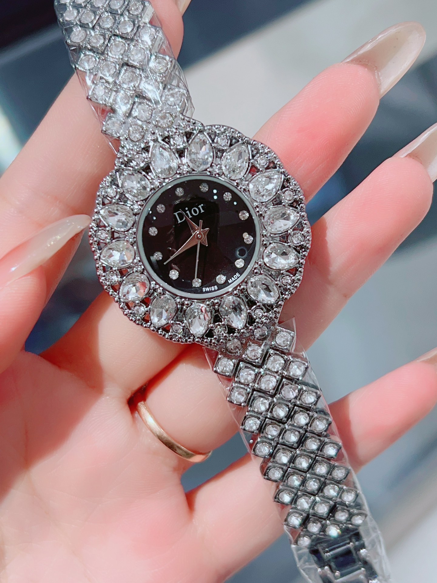 Dior Women's Watch Elegant Black White Irregular Shape