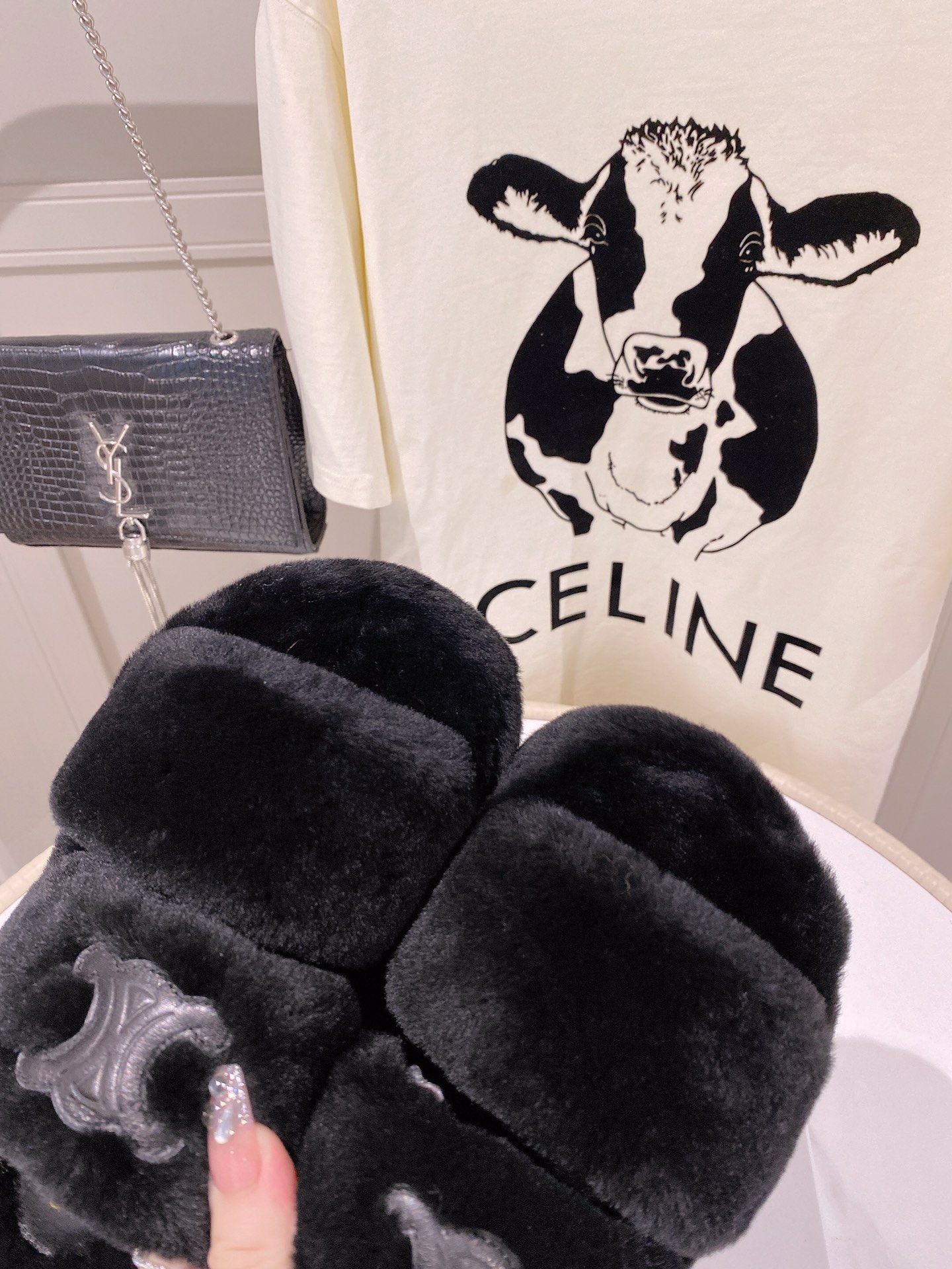 Celine 2022 new real fur fuzz slippers 