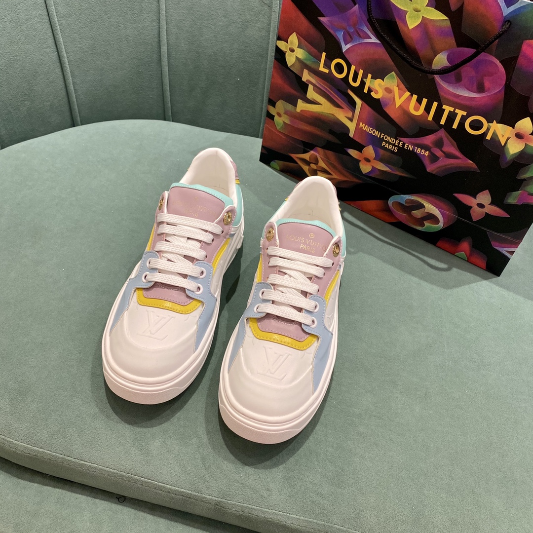 LV Womne Two Color Splicing Lace Up Sneakers