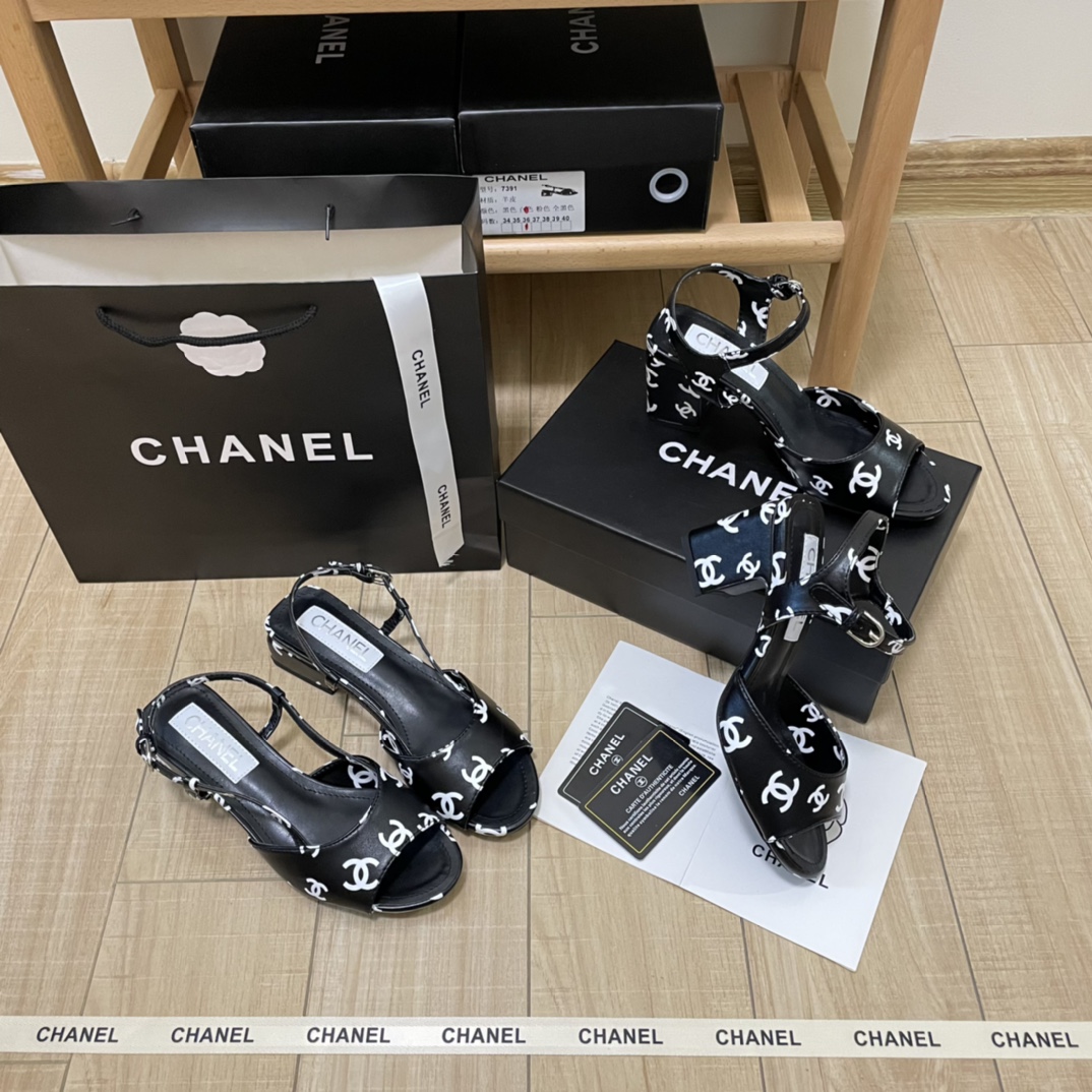 Chanel Print Double C Square Root Sandals