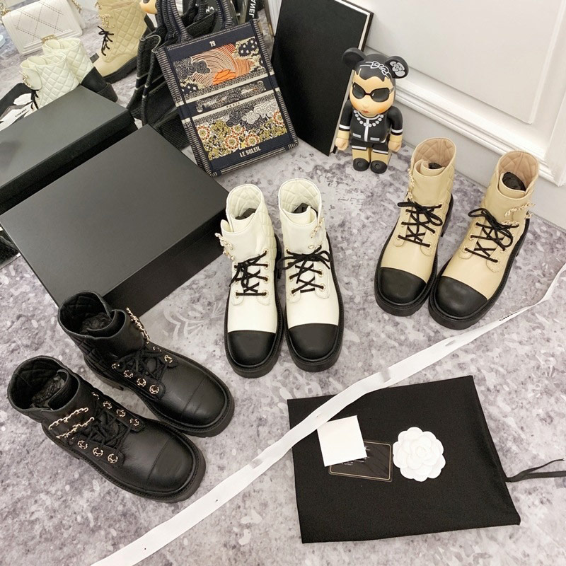 Chanel Women Lace-Up Ankles Boots