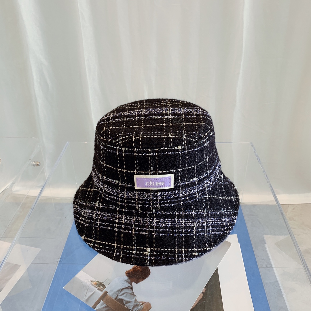 Celine Tartan woven style applique printing bucket hat