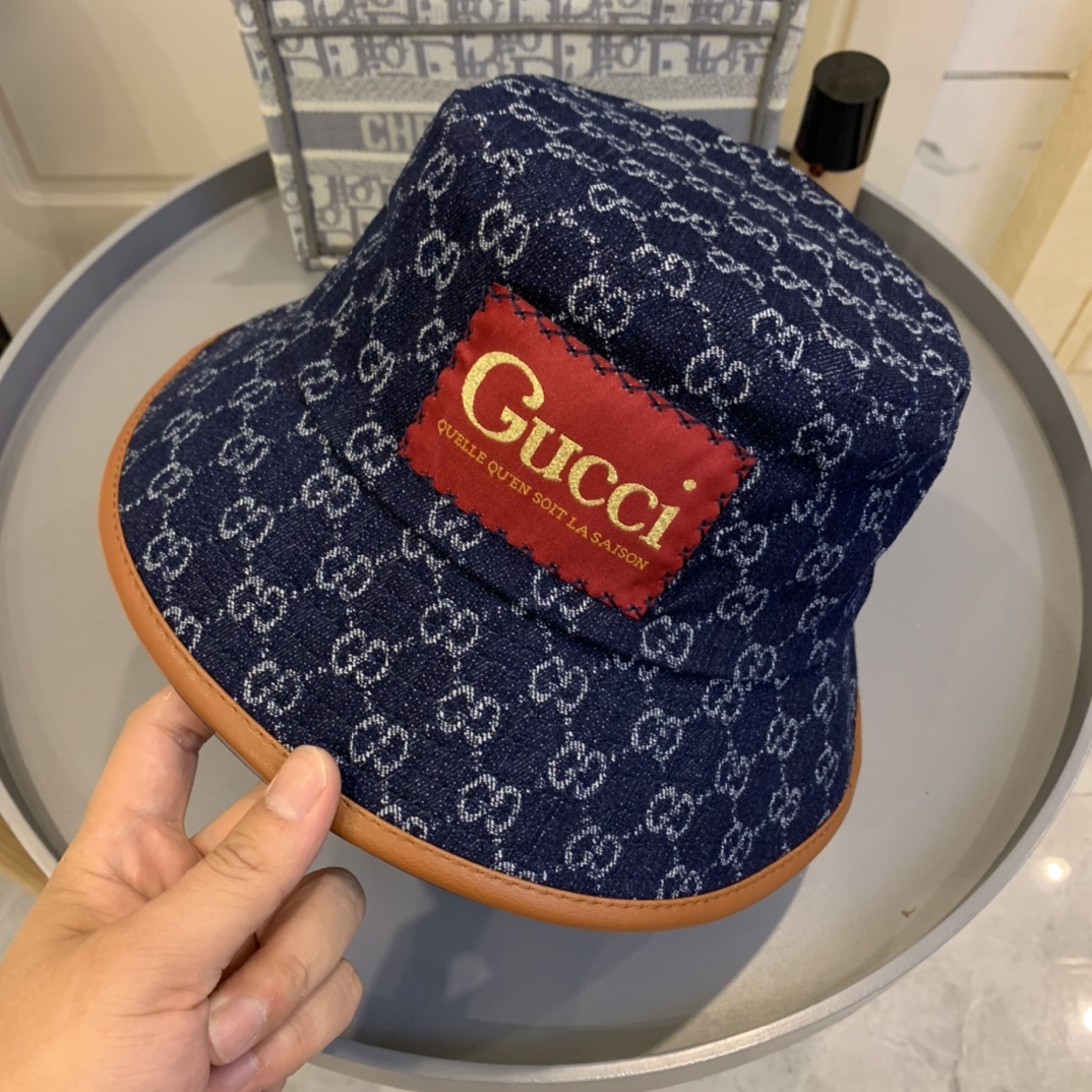 Gucci denim style applique printed fisherman hat