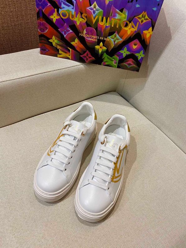 LV Women Lace Up Leather Flat Sneakers