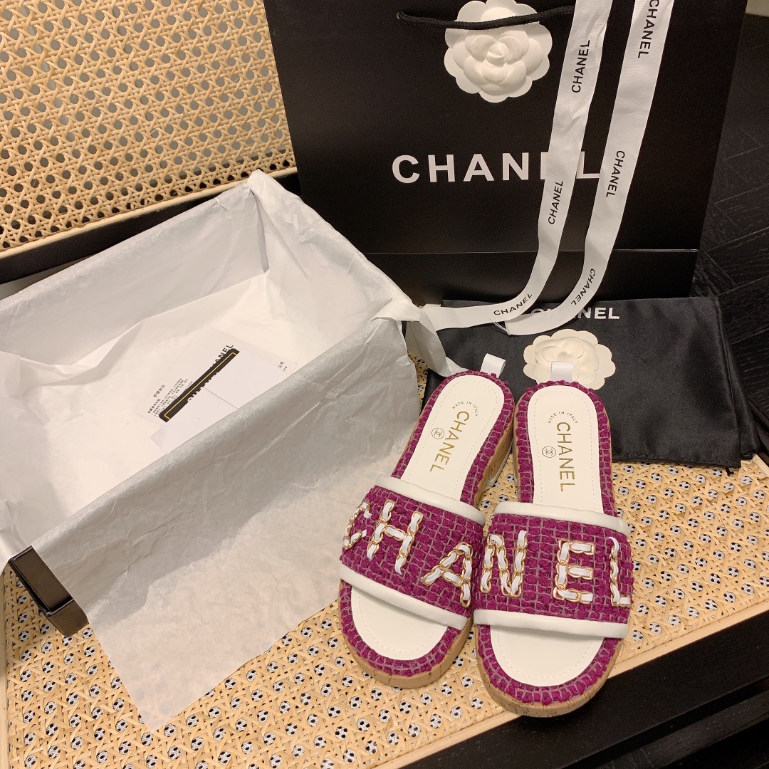 Chanel embroidered logo slides