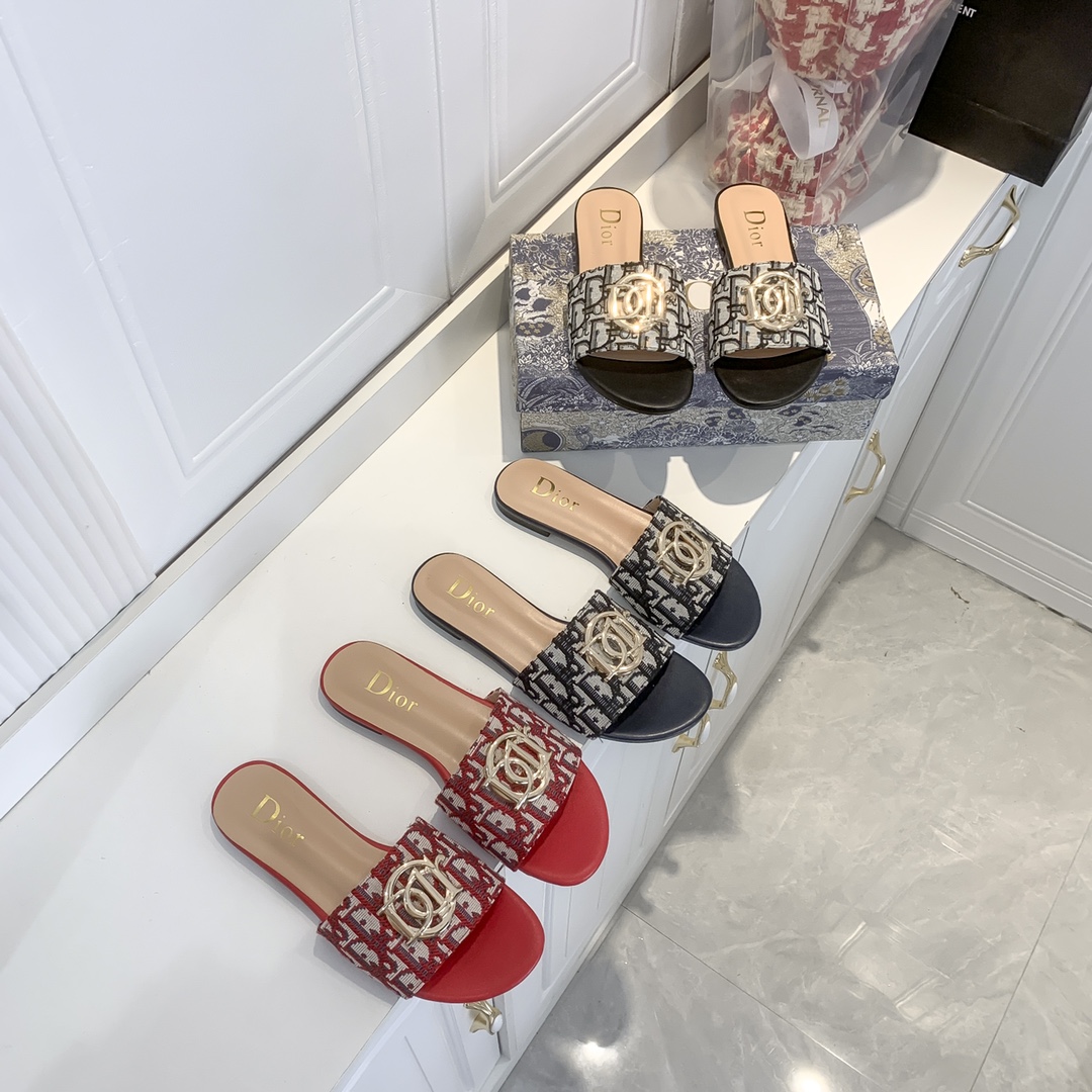 Dior women embroidery summer slippers 