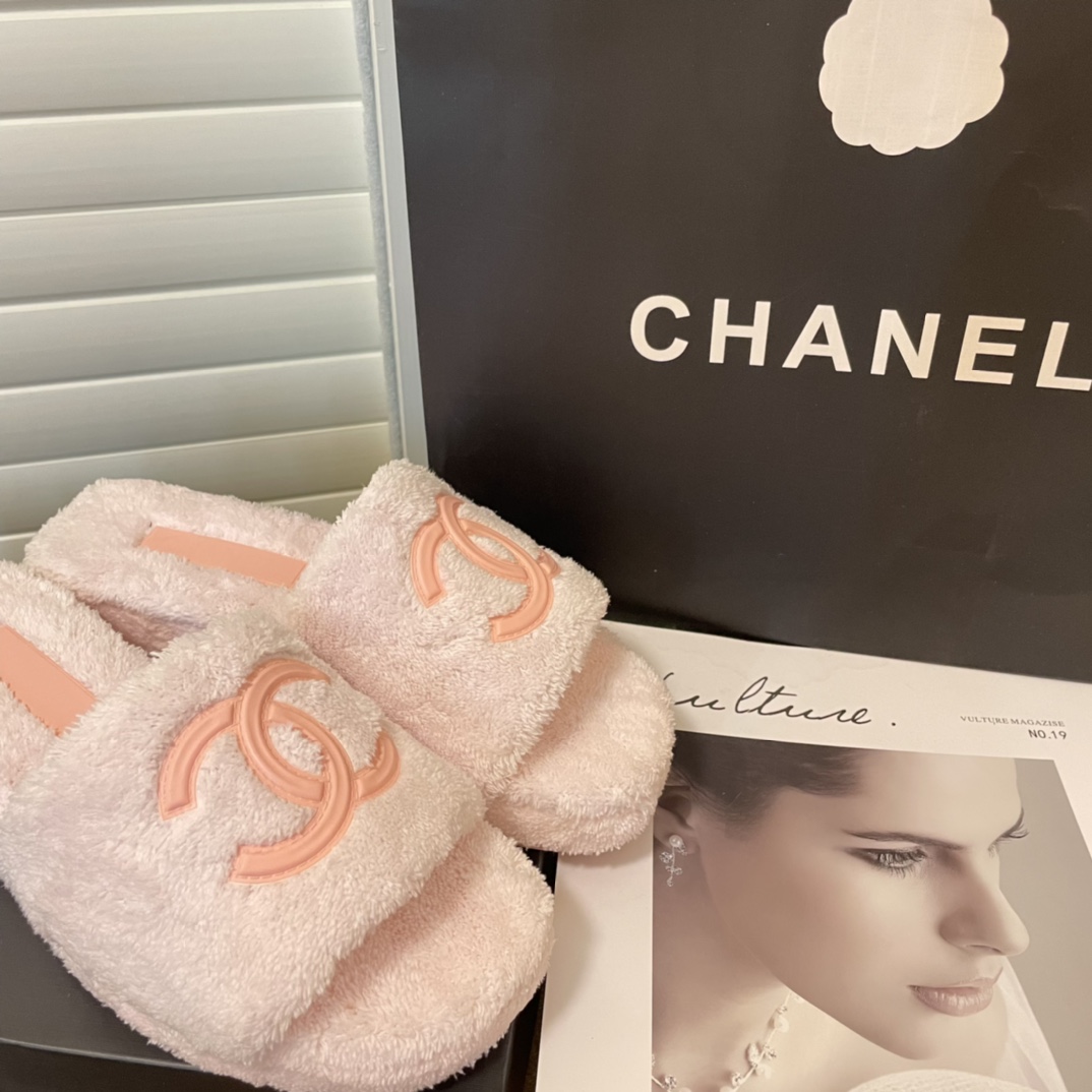 Chanel double-c terry wool slippers 