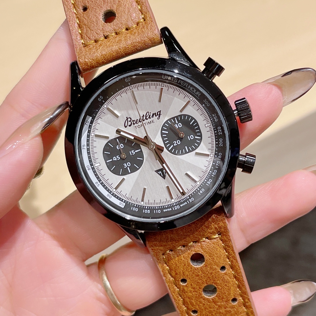 Breitling Sapphire Crystal Mirror Abrasive Leather Watchband Steel Case