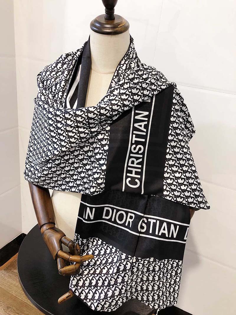  Dior long letter silk scarf Classic Color Letter Pattern 