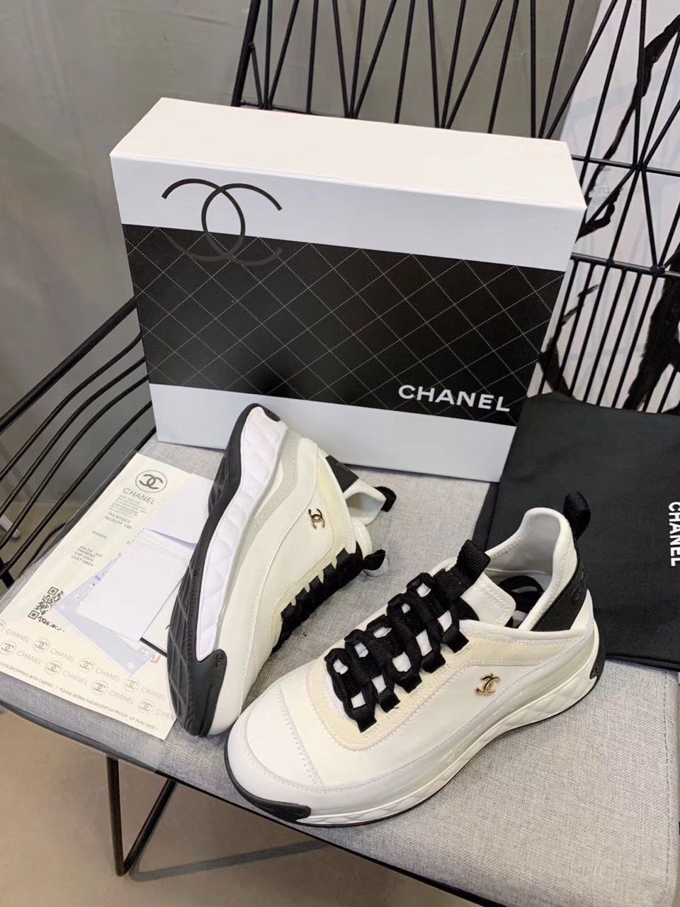 Chanel Women Lace Up Wedges Sneakers