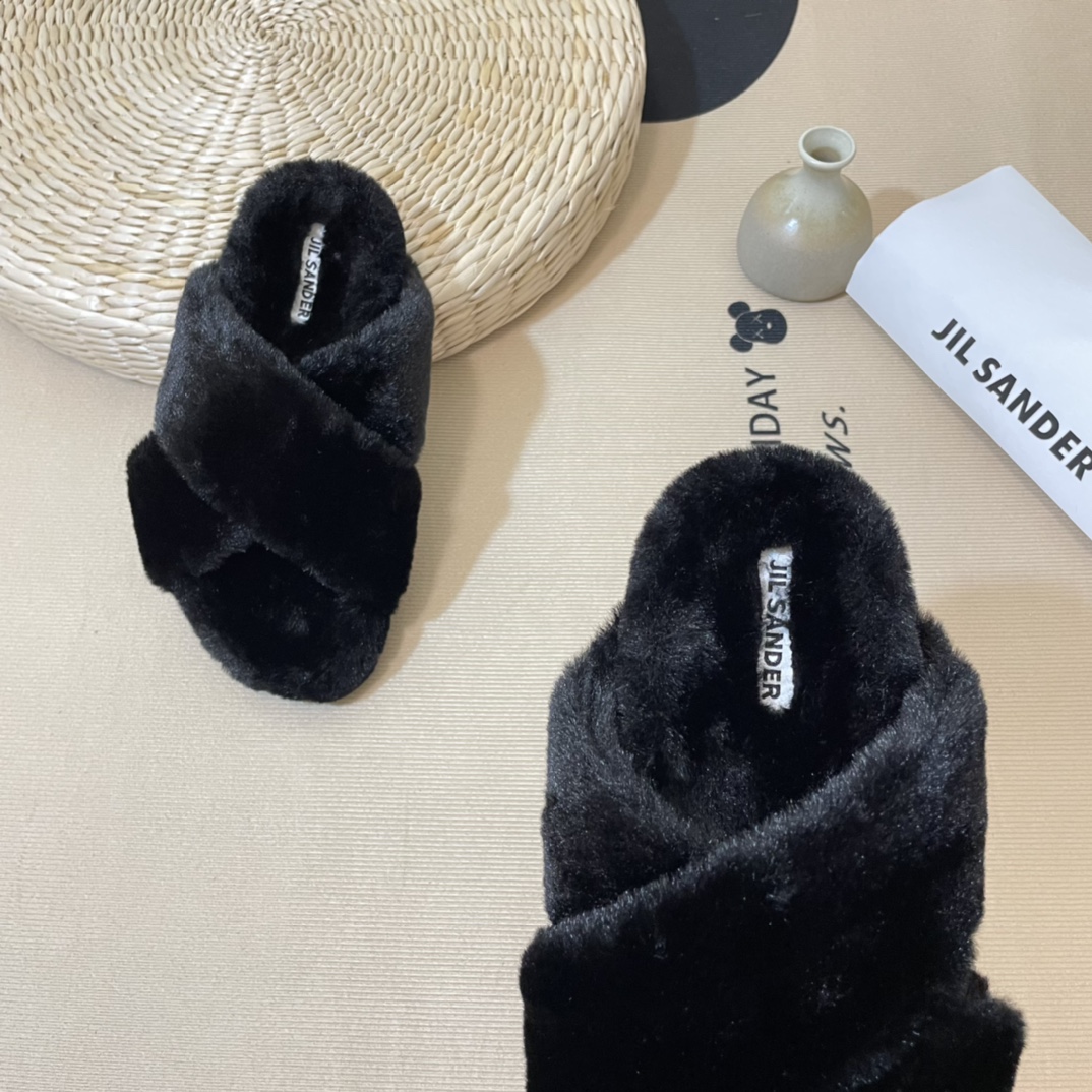 JIL SANDER winter cross straps wool slippers 