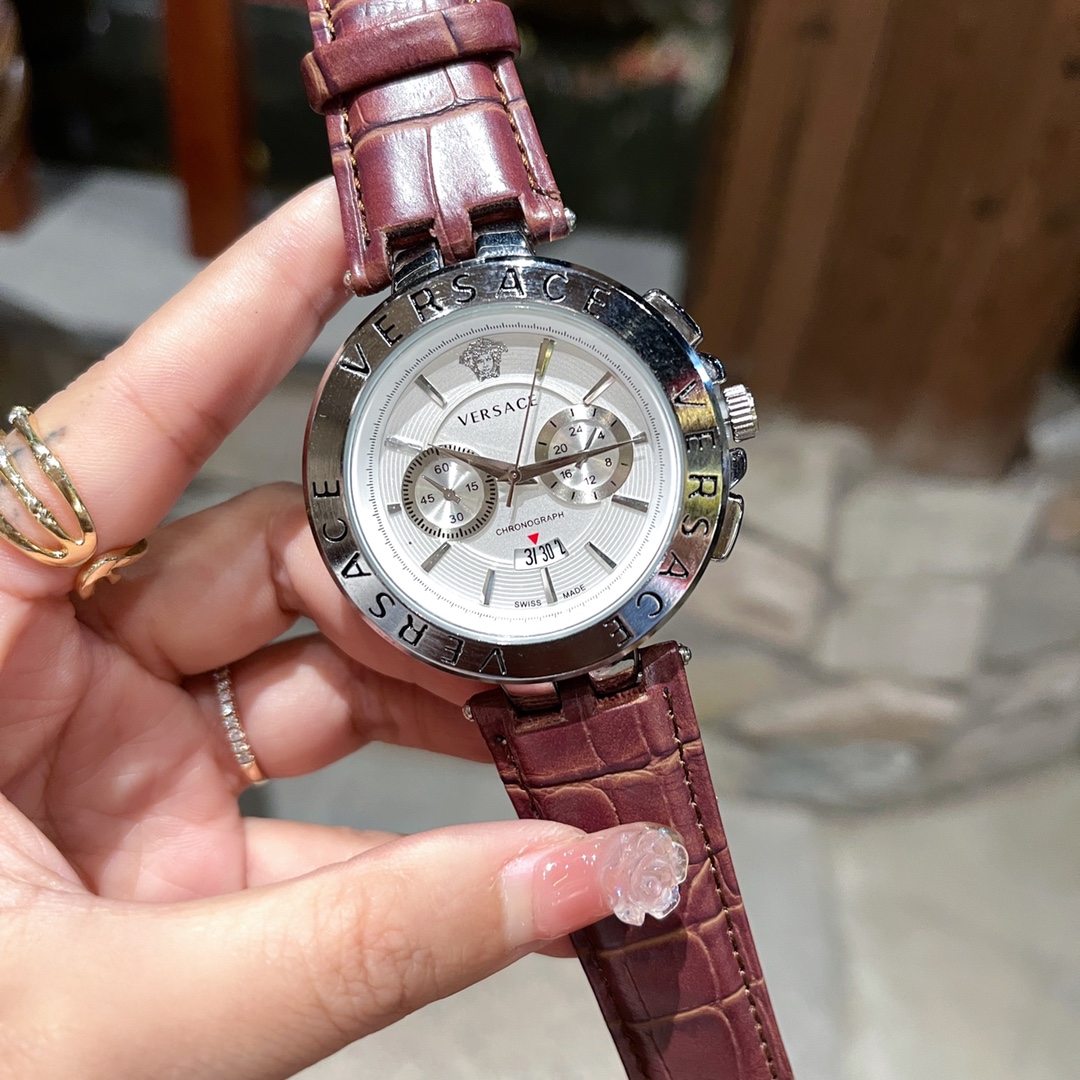 Versace Men Wrist Watch Mineral Mirror Leather Strap Classic