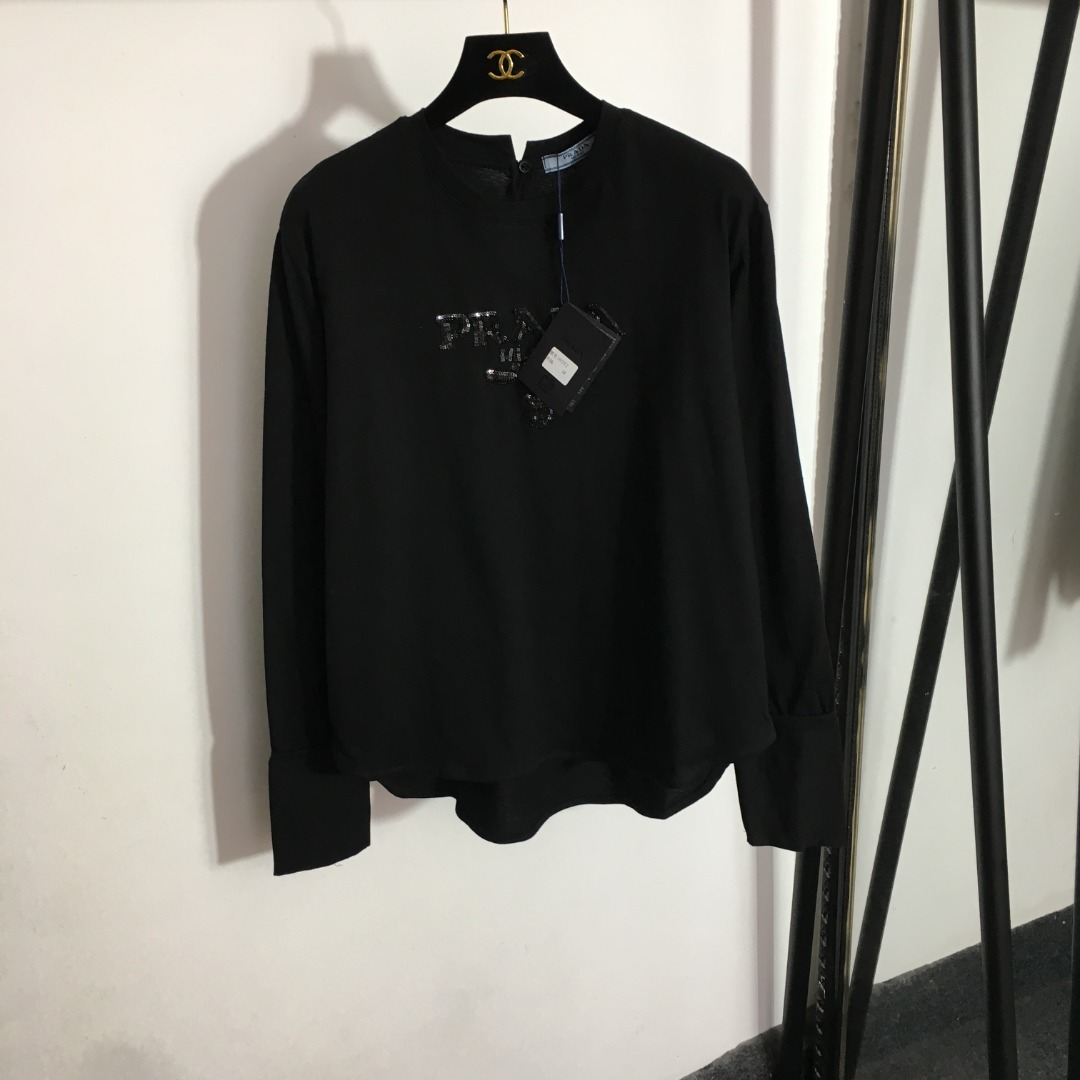 Prada Sequin embroidered long-sleeved T-shirt