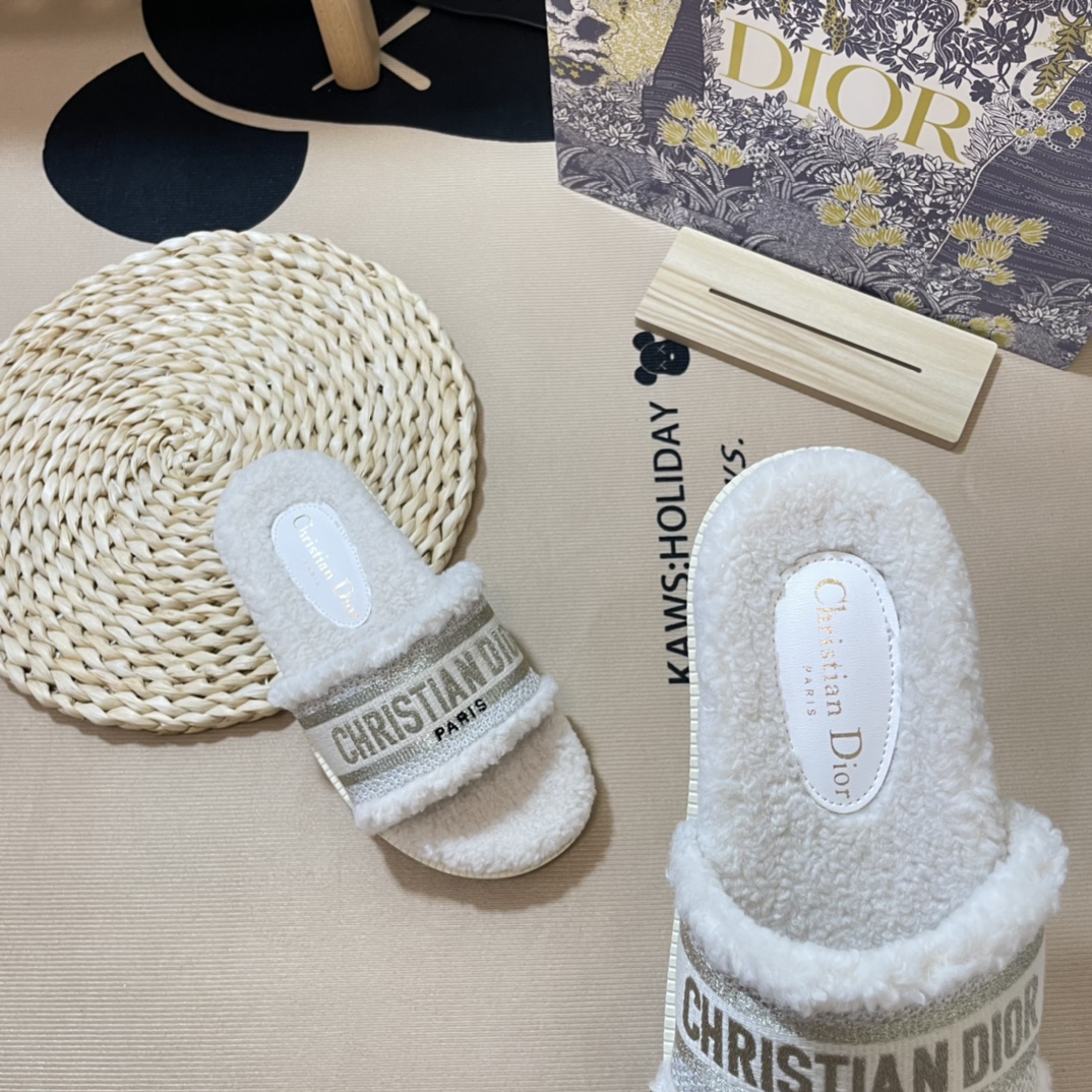 Dior Autumn& winter new embroideried wool slippers