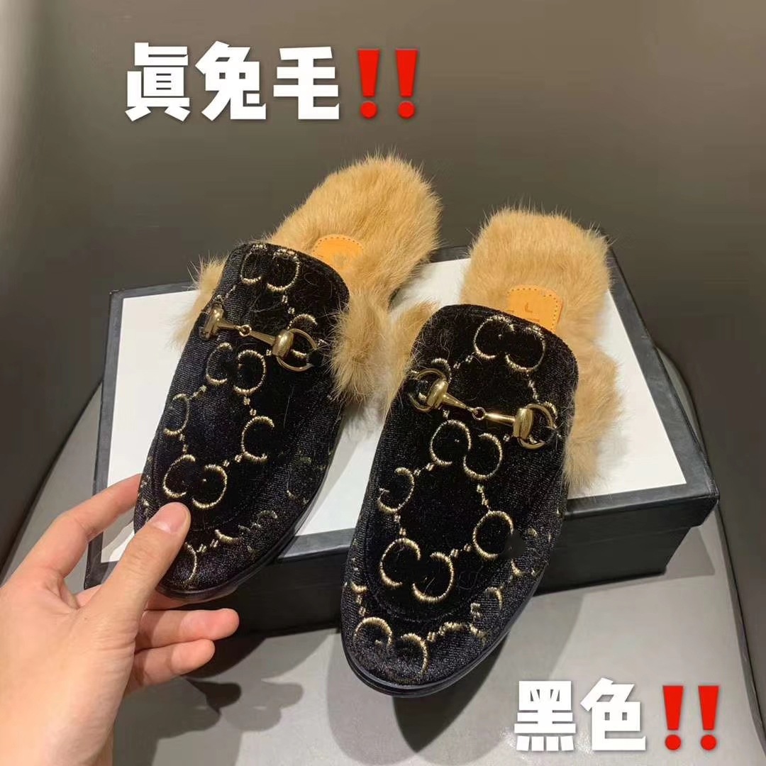 Gucci Winter Women Fluffy Fur Slippers