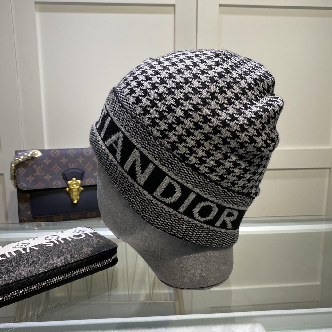 Dior Official Website Latest Houndstooth Wool Knitted Hat